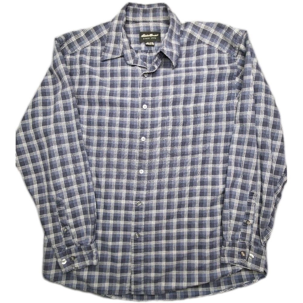 Eddie Bauer Men's Size L Plaid Long Sleeve Button Front Casual Shirt 100% Cotton